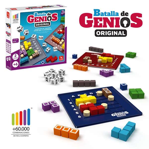 Ludilo Juego Batalla de Genios Original, 18 Piezas de Madera, 14 Bloqueadoras, 7 Dados, 2 Tableros y Reglas de Juego