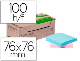 Q-connect Bloc de Notas Adhesivas Quita y Pon 76x76 mm Papel 100% Reciclado Colores Pasteles en Caja de Cartón