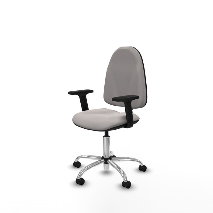 Silla de oficina Algarra con mecanismo Contacto permanente básico tapizada con Similpiel color Blanco. Equipada con Base cromada, Brazos 2D y Ruedas de parqué