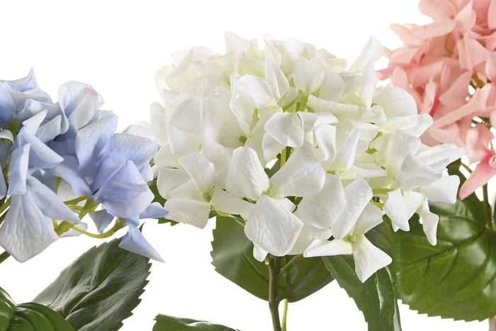 DKD Home Decor Flor Blanca Lila Rosa Seda PE Tacto Real Hortensia Surtido 20 x 60 x 20 cm (12 Unidades)