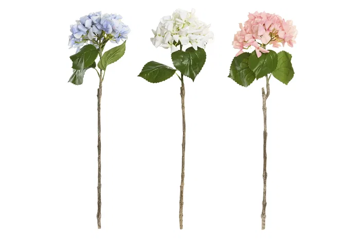 DKD Home Decor Flor Blanca Lila Rosa Seda PE Tacto Real Hortensia Surtido 20 x 60 x 20 cm (12 Unidades)