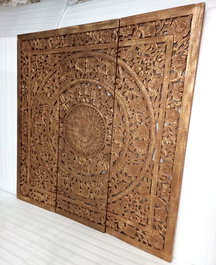 DKD Home Decor Cabecero Cama Indio Marron Natural MDF 180 x 180 cm Set 3 Piezas