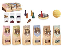 Acorde - Pack de 30 Conos de Incienso con Soporte de Madera (6 Aromas Surtidos: Frutos Silvestres, Luz de Luna, Bosque Lluvioso...), Colores Varios, Medidas 6.5x16.5x3.5 cm (Set de 48)