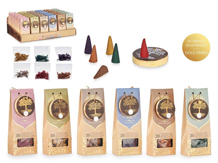 Acorde - Pack de 30 Conos de Incienso con Soporte de Madera (6 Aromas Surtidos: Frutos Silvestres, Luz de Luna, Bosque Lluvioso...), Colores Varios, Medidas 6.5x16.5x3.5 cm (Set de 48) Acorde - Pack de 30 Conos de Incienso con Soporte de Madera (6 Aromas Surtidos: Frutos Silvestres, Luz de Luna, Bosque Lluvioso...), Colores Varios, Medidas 6.5x16.5x3.5 cm (Set de 48)
