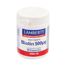 Lamberts Biotina 500 µg 90 Cápsulas | Apoyo para Piel, Cabello y Sistema Nervioso | Vegano