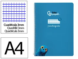 Liderpapel Cuaderno Espiral A4 Pautaguía Tapa Blanda 80 Hojas 75gr Cuadro Pautado 3mm Azul