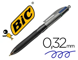 Bic Bolígrafo 4 Colores Retráctil con Grip Ergonómico, Punta 1 mm, Trazo 0,32 mm, 8 km de Escritura, Color Negro