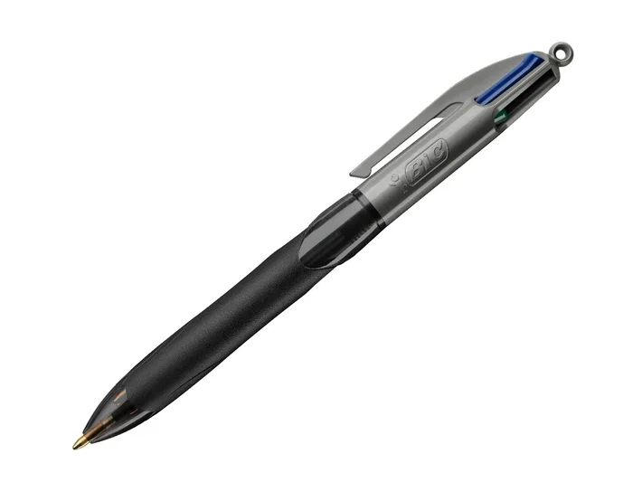 Bic Bolígrafo 4 Colores Retráctil con Grip Ergonómico, Punta 1 mm, Trazo 0,32 mm, 8 km de Escritura, Color Negro