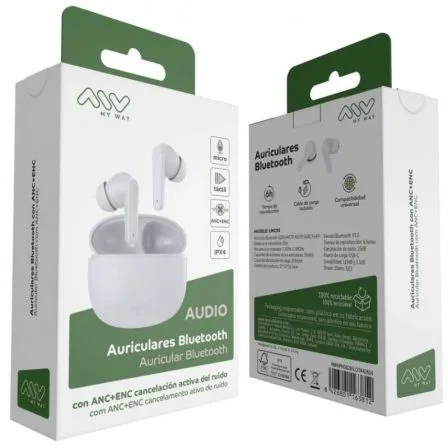 Myway Auriculares Bluetooth Wireless Pro MWHPH0028 con Estuche de Carga Autonomía 4h Blancos