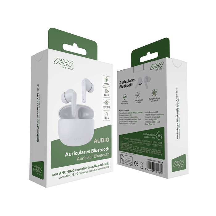 Myway MWHPH0028 Auriculares Bluetooth con Cancelación de Ruido Blanco