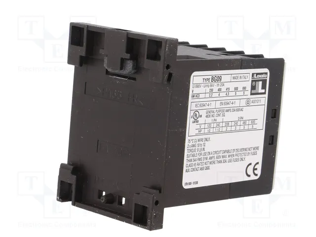 LOVATO ELECTRIC Contactor BG 3-polar 9A 230VAC