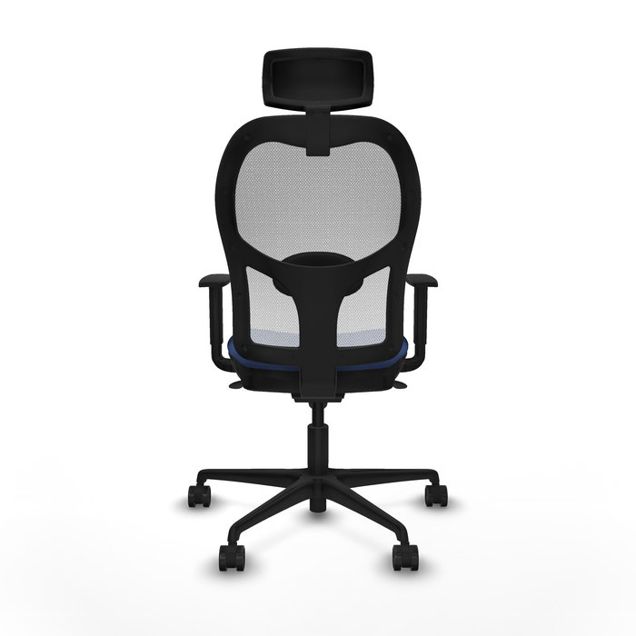 Silla de oficina Jorquera con mecanismo Sincro tapizada con Tela color Azul marino y malla color Blanco. Equipada con lumbar 1D, Brazos 1D, Cabecero 2D y Ruedas 65mm nailon Silla de oficina Jorquera con mecanismo Sincro tapizada con Tela color Azul marino y malla color Blanco. Equipada con lumbar 1D, Brazos 1D, Cabecero 2D y Ruedas 65mm nailon