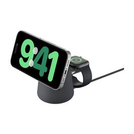 Belkin BOOST Charge PRO WIZ027vfH36 - Cargador Inalámbrico MagSafe Qi2 15W 2 en 1 de 1.5m para iPhone, Smartphone y Reloj, Color Gris Oscuro Carbón