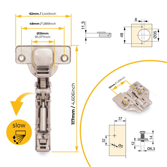 Emuca Lote de 20 bisagras rectas X91 con cierre suave y suplementos Euro, Altura 0, Acero, Niquelado Emuca Lote de 20 bisagras rectas X91 con cierre suave y suplementos Euro, Altura 0, Acero, Niquelado