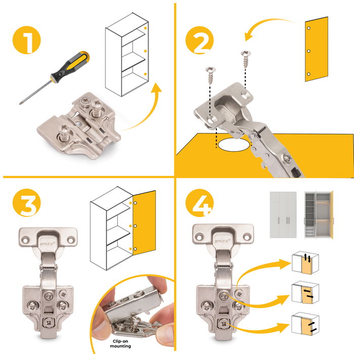 Emuca Lote de 20 bisagras rectas X91 con cierre suave y suplementos Euro, Altura 0, Acero, Niquelado Emuca Lote de 20 bisagras rectas X91 con cierre suave y suplementos Euro, Altura 0, Acero, Niquelado