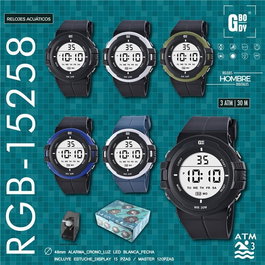 GBody Reloj Digital para Hombre LCD con Luz LED Blanca y Resistencia al Agua WR30, Incluye Estuche