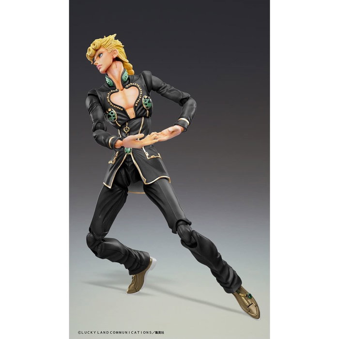 Medicos Entertainment Figura Chozo Kado Giorno Giovanna Versión Black de Jojo's Bizarre Adventure, PVC Articulada 15 cm con Base