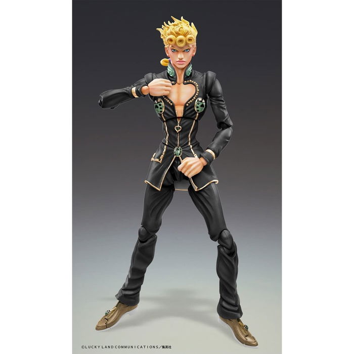 Medicos Entertainment Figura Chozo Kado Giorno Giovanna Versión Black de Jojo's Bizarre Adventure, PVC Articulada 15 cm con Base