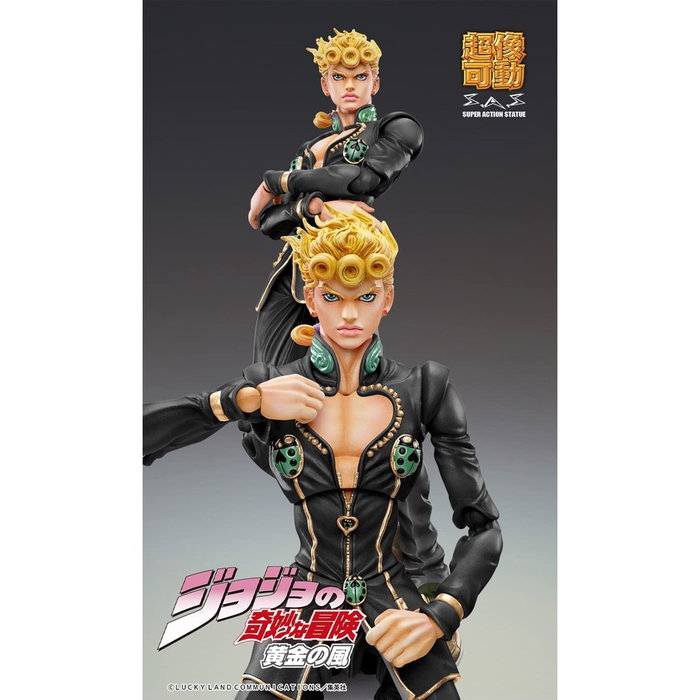 Medicos Entertainment Figura Chozo Kado Giorno Giovanna Versión Black de Jojo's Bizarre Adventure, PVC Articulada 15 cm con Base
