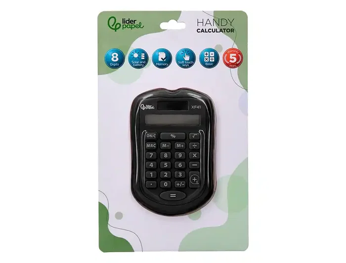 Liderpapel xf43 Calculadora de Bolsillo 8 Dígitos Solar y Pilas Color Negro 94x59,5x10,5mm