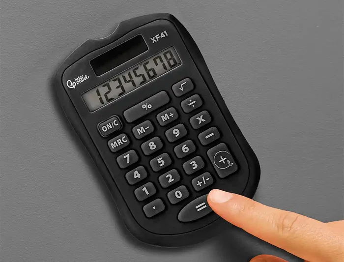 Liderpapel xf43 Calculadora de Bolsillo 8 Dígitos Solar y Pilas Color Negro 94x59,5x10,5mm