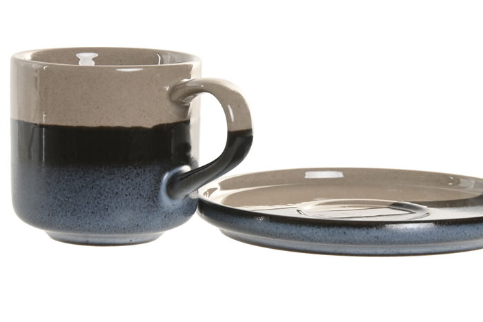 DKD Home Decor Conjunto de Taza y Platillo LOVING 25, Azul y Gris, 6 Piezas