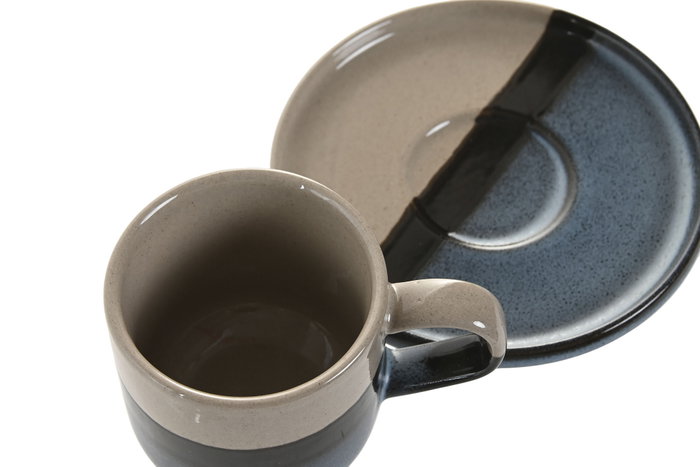 DKD Home Decor Conjunto de Taza y Platillo LOVING 25, Azul y Gris, 6 Piezas