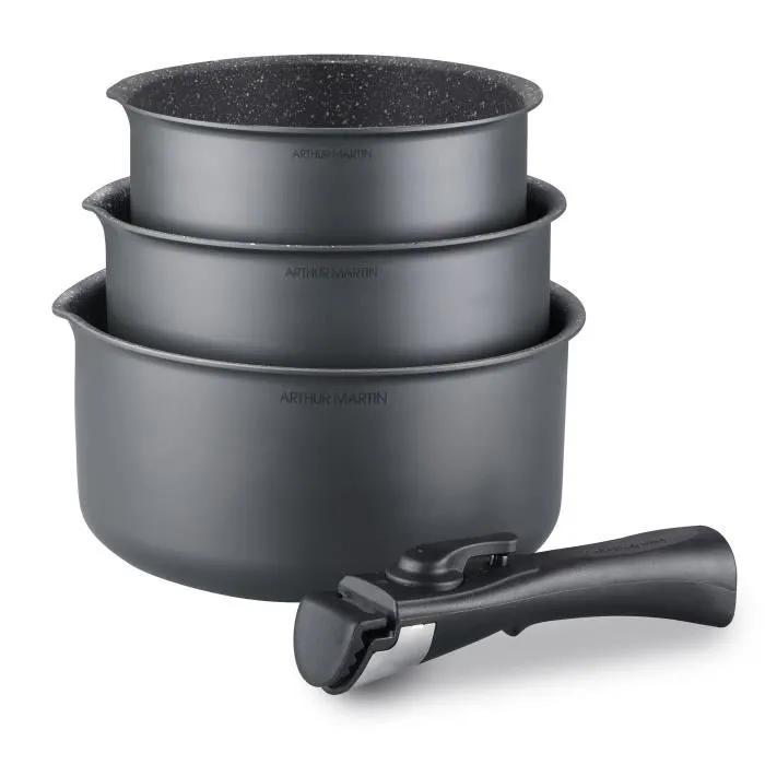 Arthur Martin AM777GM Batería de Cocina Conjunto de 3 sartenes 16-18-20 cm Matt Gray con 1 Manija extraíble, apta para inducción Arthur Martin AM777GM Batería de Cocina Conjunto de 3 sartenes 16-18-20 cm Matt Gray con 1 Manija extraíble, apta para inducción