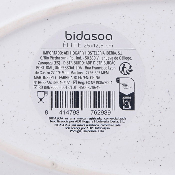 Bandeja Porcelana Elite Bidasoa 25x12,5 cm (12 Unidades)