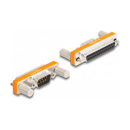 DeLOCK Adaptador D-Sub 9 Pin Macho a D-Sub 25 Pin Hembra, Conector Chapado en Oro, Color Naranja y Plata, Material Metal y Plástico