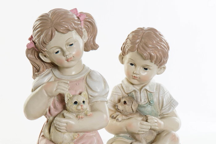 DKD Home Decor Figura de Resina Niño Mascota (Pack de 2) en Rosa y Azul