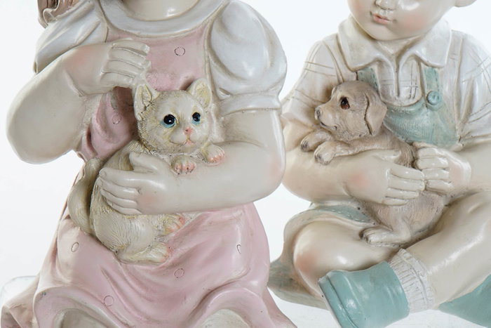 DKD Home Decor Figura de Resina Niño Mascota (Pack de 2) en Rosa y Azul