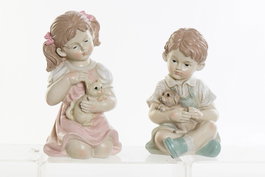 DKD Home Decor Figura de Resina Niño Mascota (Pack de 2) en Rosa y Azul