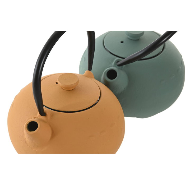 DKD Home Decor Set de 2 Teteras de Hierro Colado e Inox de 350ml, Amarillo y Verde