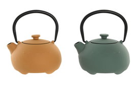 DKD Home Decor Set de 2 Teteras de Hierro Colado e Inox de 350ml, Amarillo y Verde