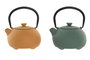 DKD Home Decor Set de 2 Teteras de Hierro Colado e Inox de 350ml, Amarillo y Verde