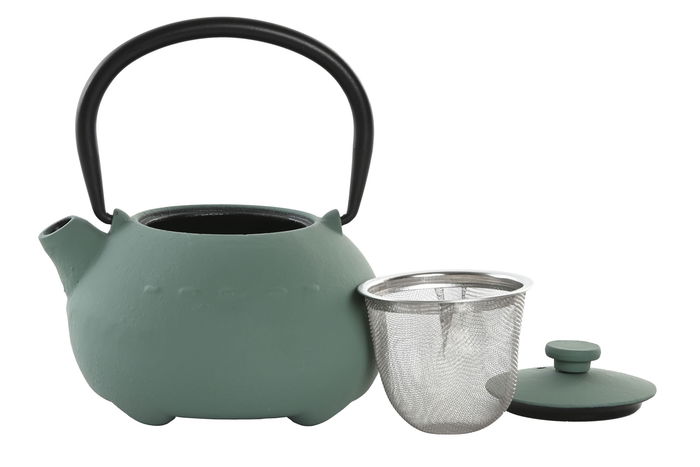 DKD Home Decor Tetera Oriental Amarillo Verde 11 x 13 x 11.6 cm Capacidad 350ml Hierro colado Inox Apto para Vitrocerámica Inducción Gas (2 Unidades)