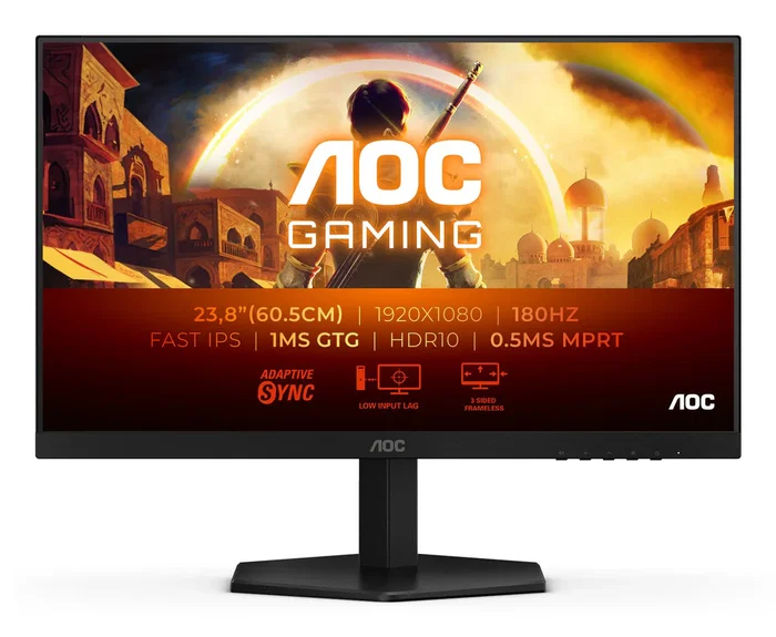 AOC Monitor Gaming 24G42E, 23.8" (60.5 cm), Full HD (1920 x 1080), Fast IPS, 180Hz, 1 ms GtG, HDR10, AdaptiveSync, Sin Marco, Negro