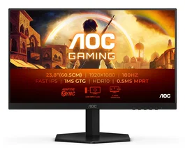AOC Monitor Gaming 24G42E, 23.8" (60.5 cm), Full HD (1920 x 1080), Fast IPS, 180Hz, 1 ms GtG, HDR10, AdaptiveSync, Sin Marco, Negro