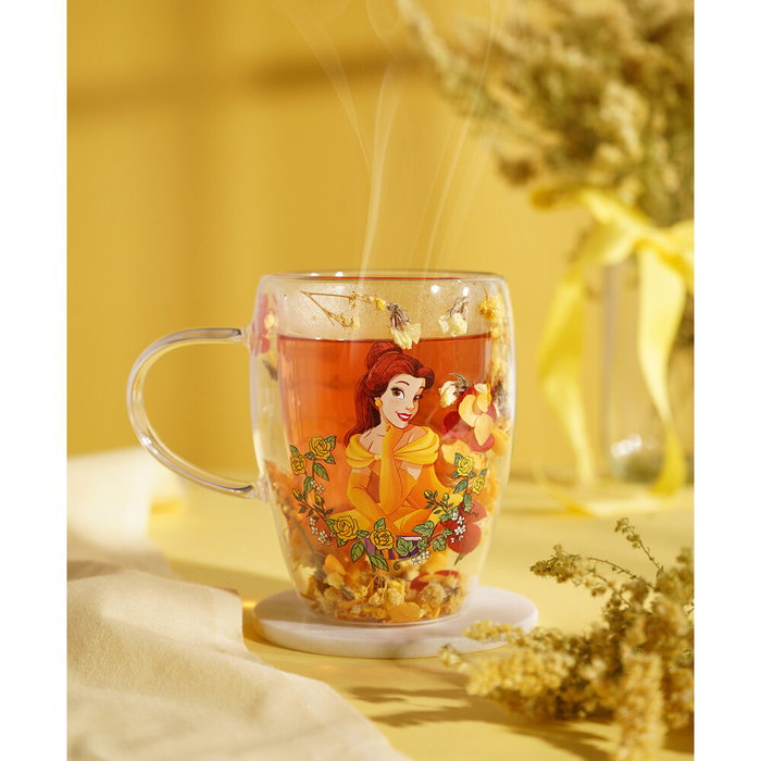 WIDDOP & CO Taza de Cristal Bella Princesas Disney con Flores Secas WIDDOP & CO Taza de Cristal Bella Princesas Disney con Flores Secas