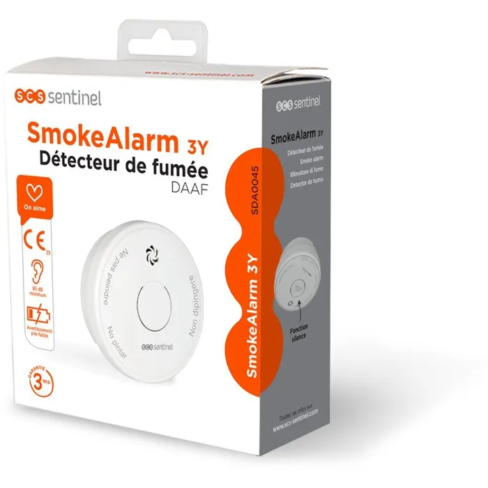 SCS Sentinel Detector de Humo SCS3701085208646 SmokeAlarm 3Y - Montaje en Techo, Batería 10 Años, Certificación CE 3 Años
