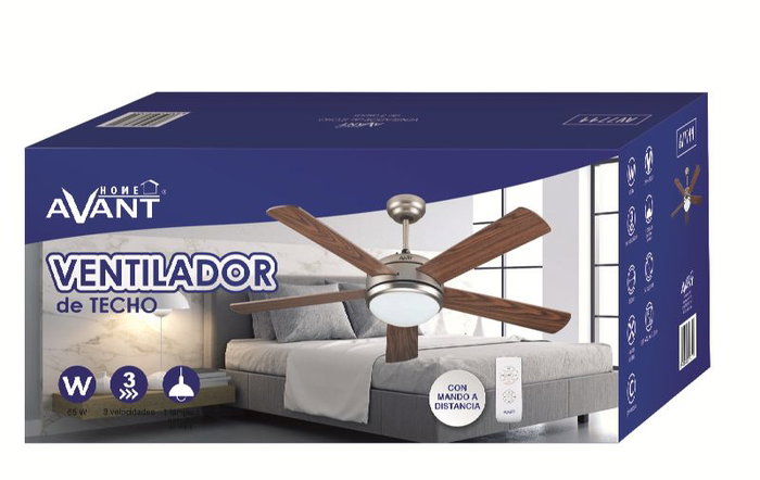 AVANT Ventilador de Techo Gris/Madera 132 cm 65 W con Lámpara y Mando a Distancia - Avant Techo