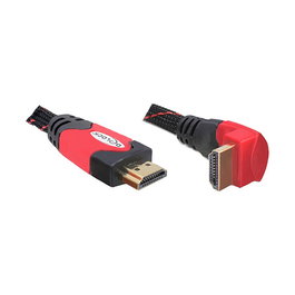 DeLOCK Cable HDMI Macho-Macho 5m en Ángulo 90°, Conectores Chapados en Oro, 10.2 Gbit/s, Negro y Rojo