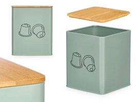 Kinvara Tarro Cuadrado Tapa Bambú Portacápsulas Verde Ment 14x16.5x14 cm (Set de 12)