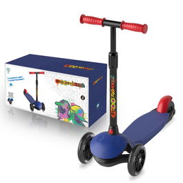 DEQUBE Patinete de 3 Ruedas Azul con Luces Led para Niños de 2-6 Años, Barra Ajustable y Plegable