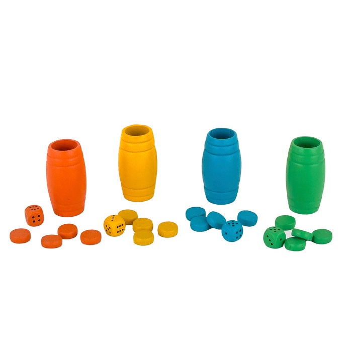 DEQUBE D00335 Accesorios Set de Piezas de Parchís de Madera para 4 Jugadores, Juego Familiar Clásico - Compatible con Español, Inglés y Portugués