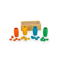 DEQUBE D00335 Accesorios Set de Piezas de Parchís de Madera para 4 Jugadores, Juego Familiar Clásico - Compatible con Español, Inglés y Portugués