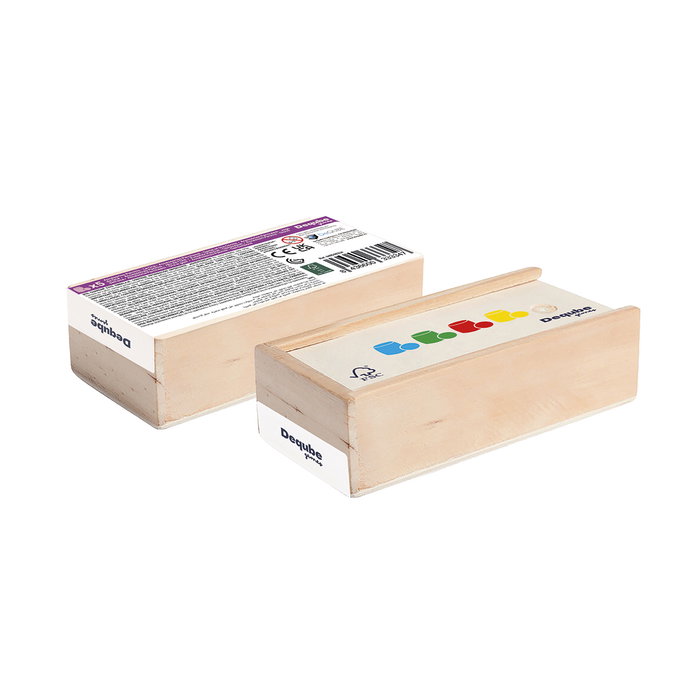 DEQUBE D00335 Accesorios Set de Piezas de Parchís de Madera para 4 Jugadores, Juego Familiar Clásico - Compatible con Español, Inglés y Portugués