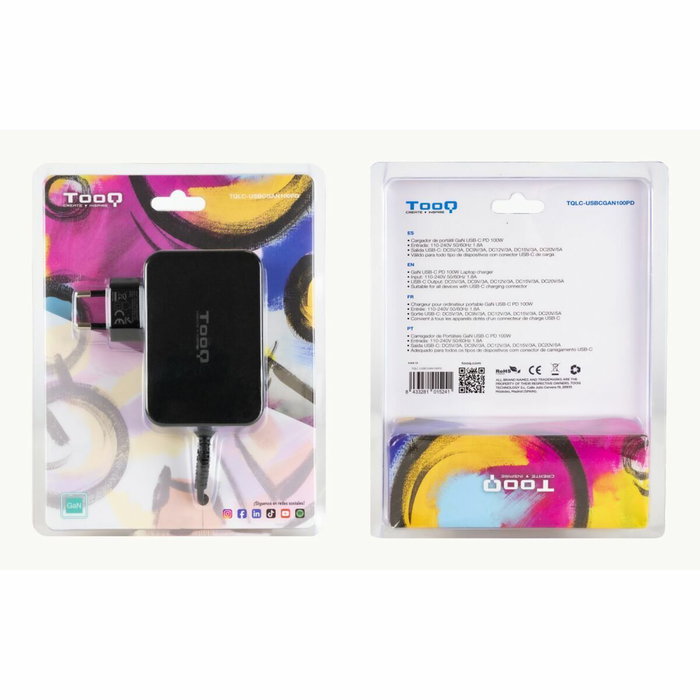 TooQ TQLC-USBCGAN100PD Cargador de Portátil GaN USB-C 100W Negro