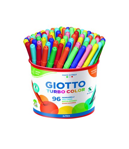 Giotto Rotulador Turbo Color Bote de 96 Unidades (12 Colores x 8) de cada color con Punta Bloqueada de 2,8 mm